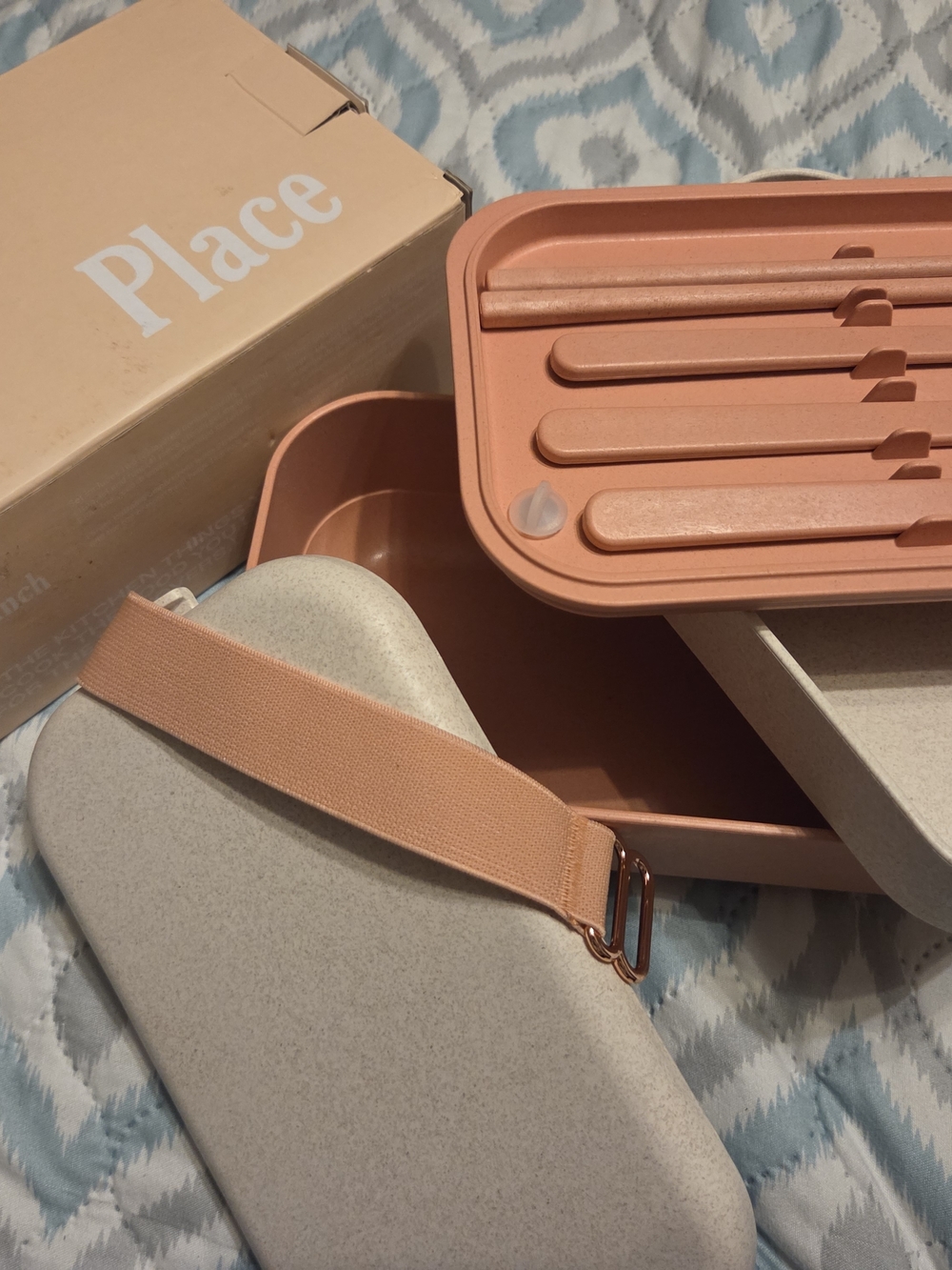 Our Place Lunchbox Peach-Tone Bento Set with Utensil Tray and Strap New With Box